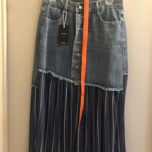 Blue Jean Skirt with attached Striped Accent